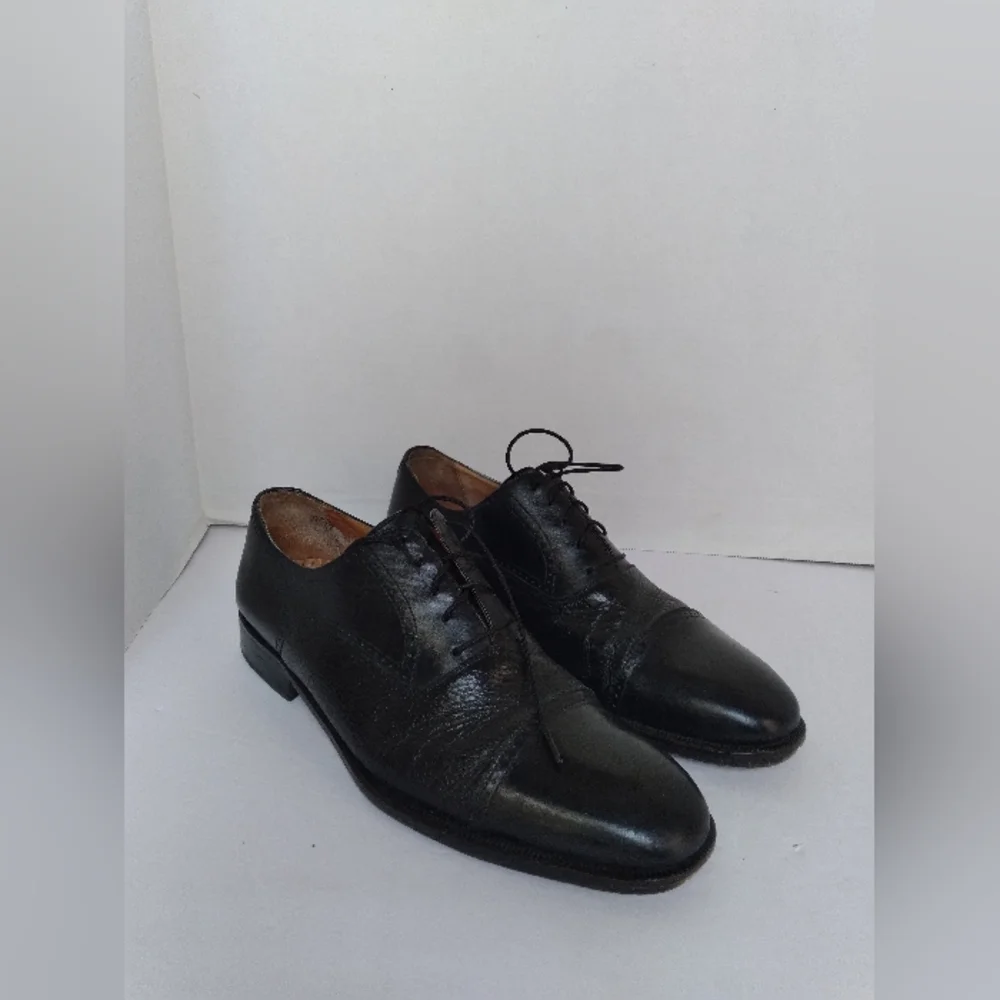 Classic Black Leather Oxford Dress Shoes Cap Toe Formal Business‎ Lace-Up